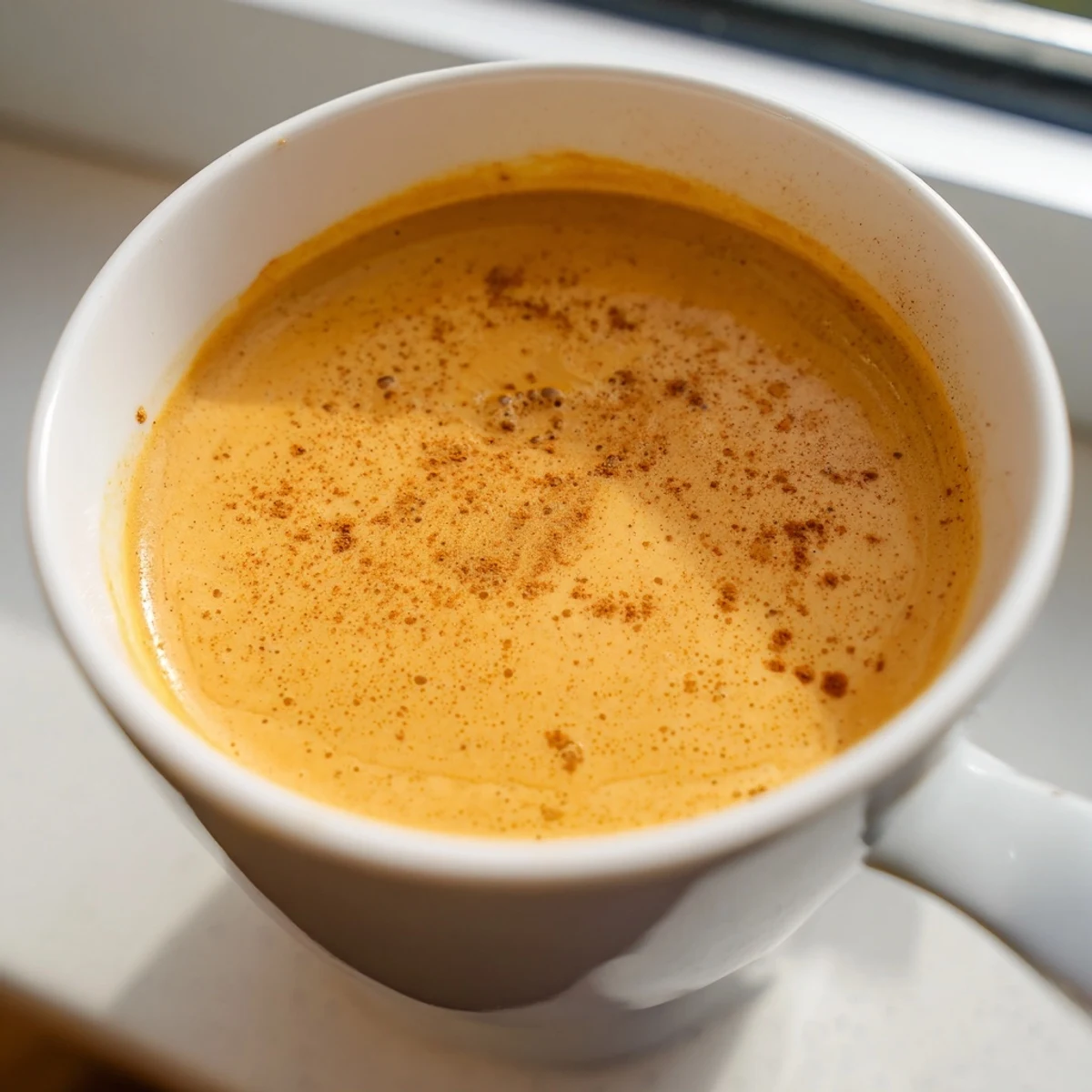 Creamy Goguma Latte topped with cinnamon in a cozy mug on a chilly morning