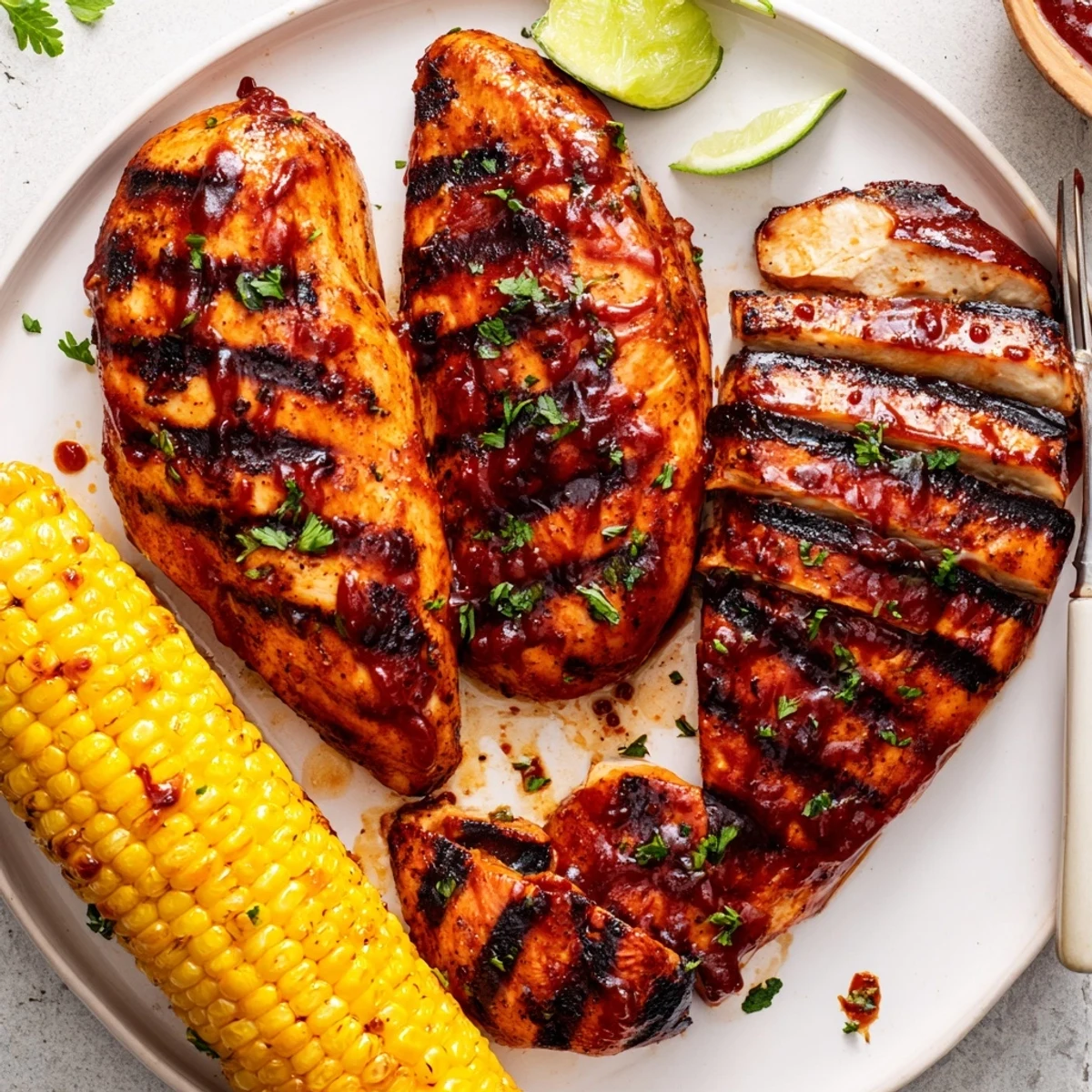 Summer BBQ Chicken With Corn served warm, juicy breasts and golden corn