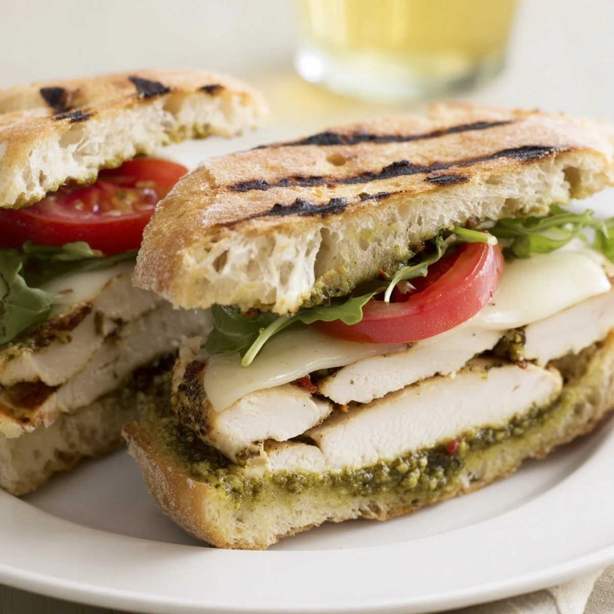 Serve Chicken Pesto Sandwich Recipe with crisp chips and chilled Sauvignon Blanc.