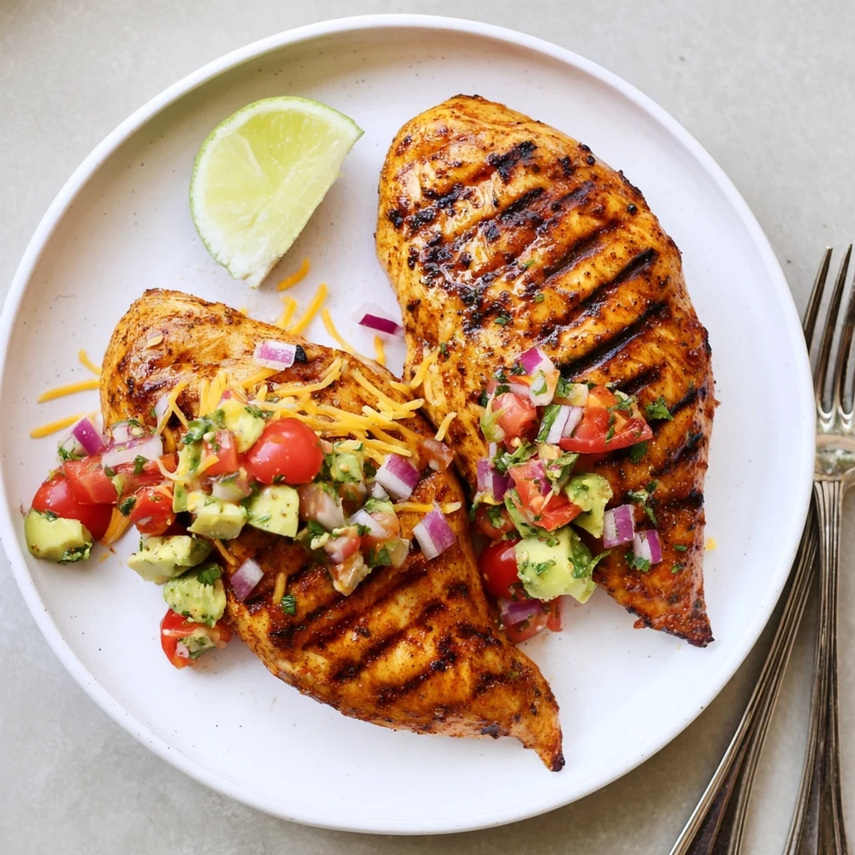 Skillet-seared Fiesta Lime Chicken With Avocado, juicy cherry tomatoes and cilantro