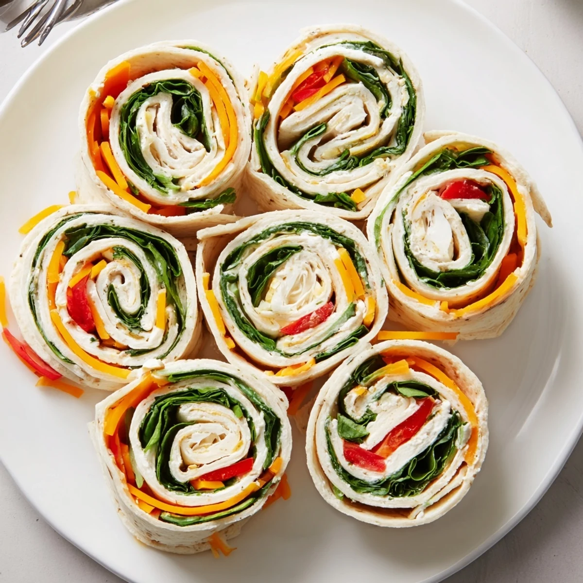 Pinwheel Sandwiches piled for a picnic, tangy cream cheese and crisp peppers.