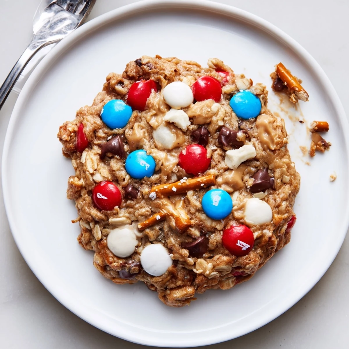 Warm Patriotic Monster Cookies Recipe cooling on rack, peanut butter aroma inviting