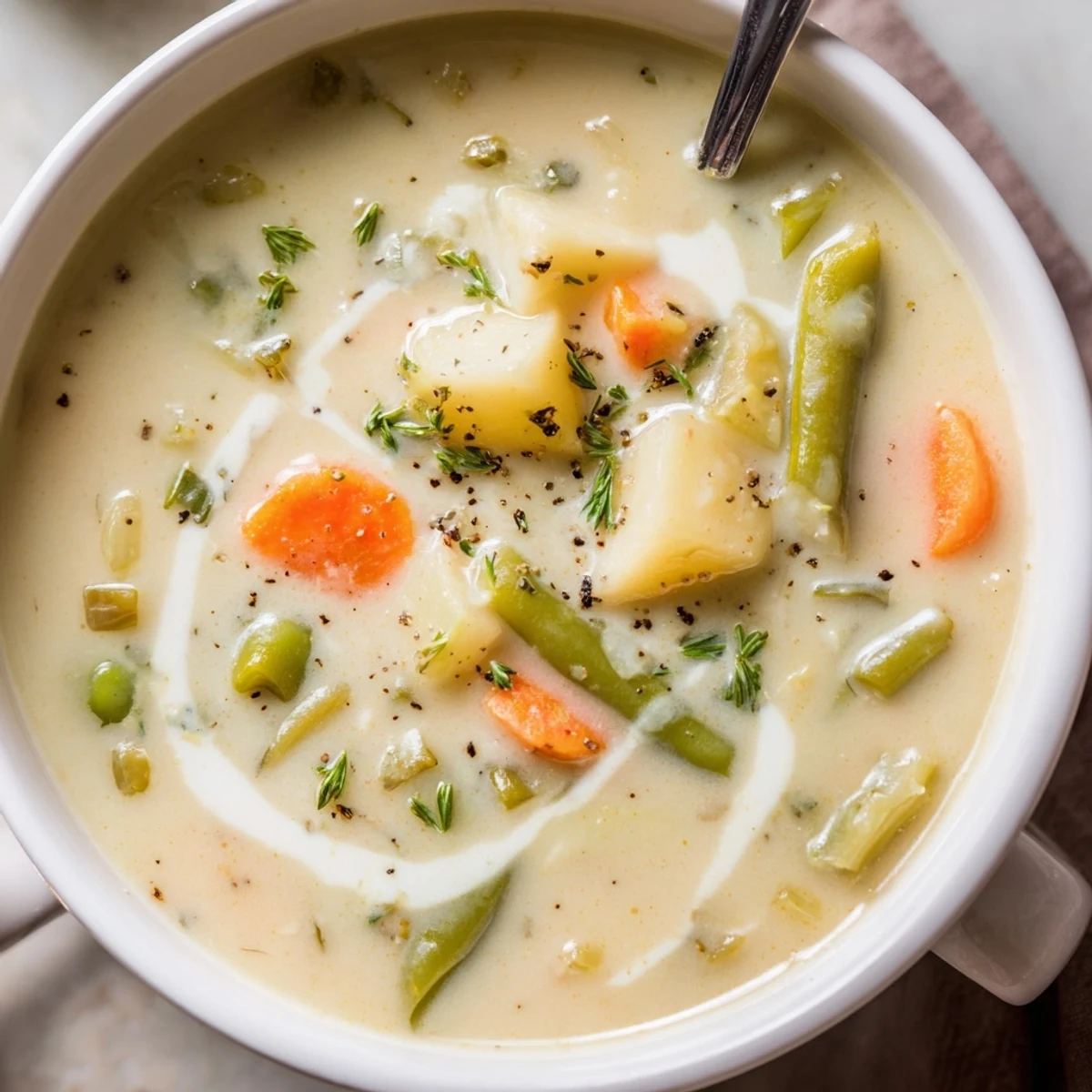 Creamy Vegetable Soup Recipe steaming in bowl, velvety texture, parsley garnish