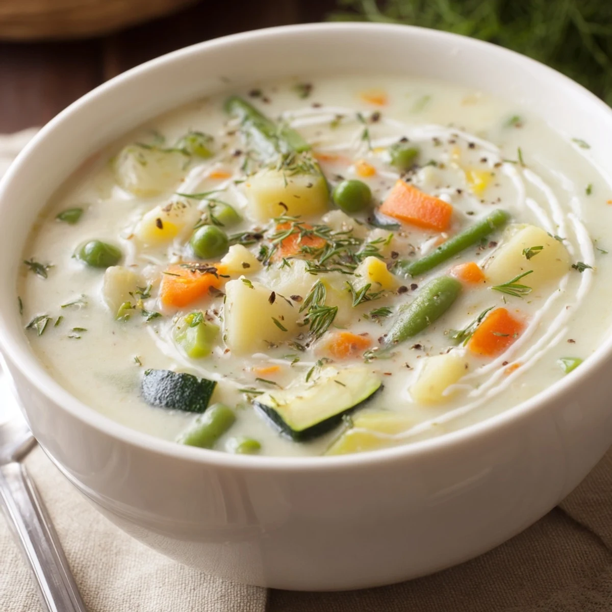Creamy Vegetable Soup Recipe blended with immersion blender, smooth, fragrant and warm