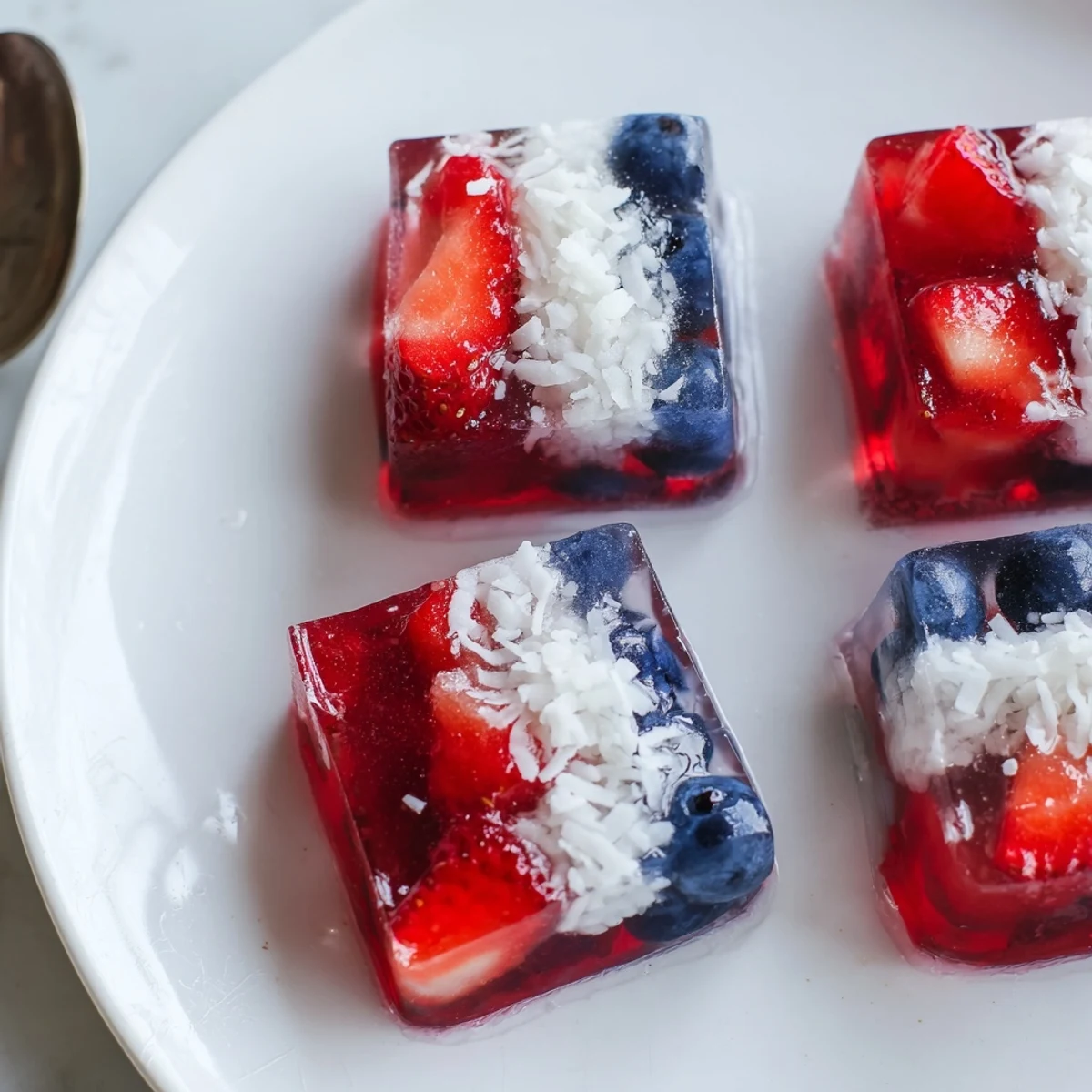 Chilled patriotic drinks topped with fruit-studded Red White And Blue Ice Cubes Recipe
