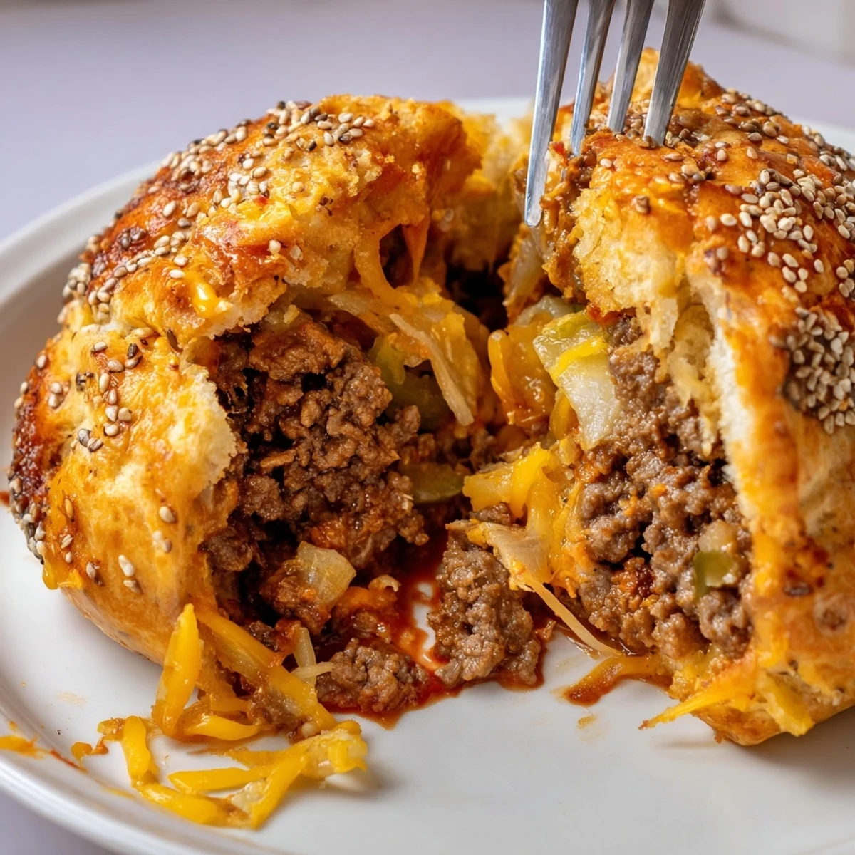 Crisp biscuit crust Cheesy Cheeseburger Bombs Explosion Recipe, juicy beef and pickles
