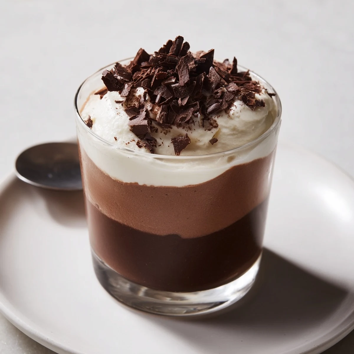 Triple Chocolate Mousse Cups with layered silky dark, milk, and white mousses