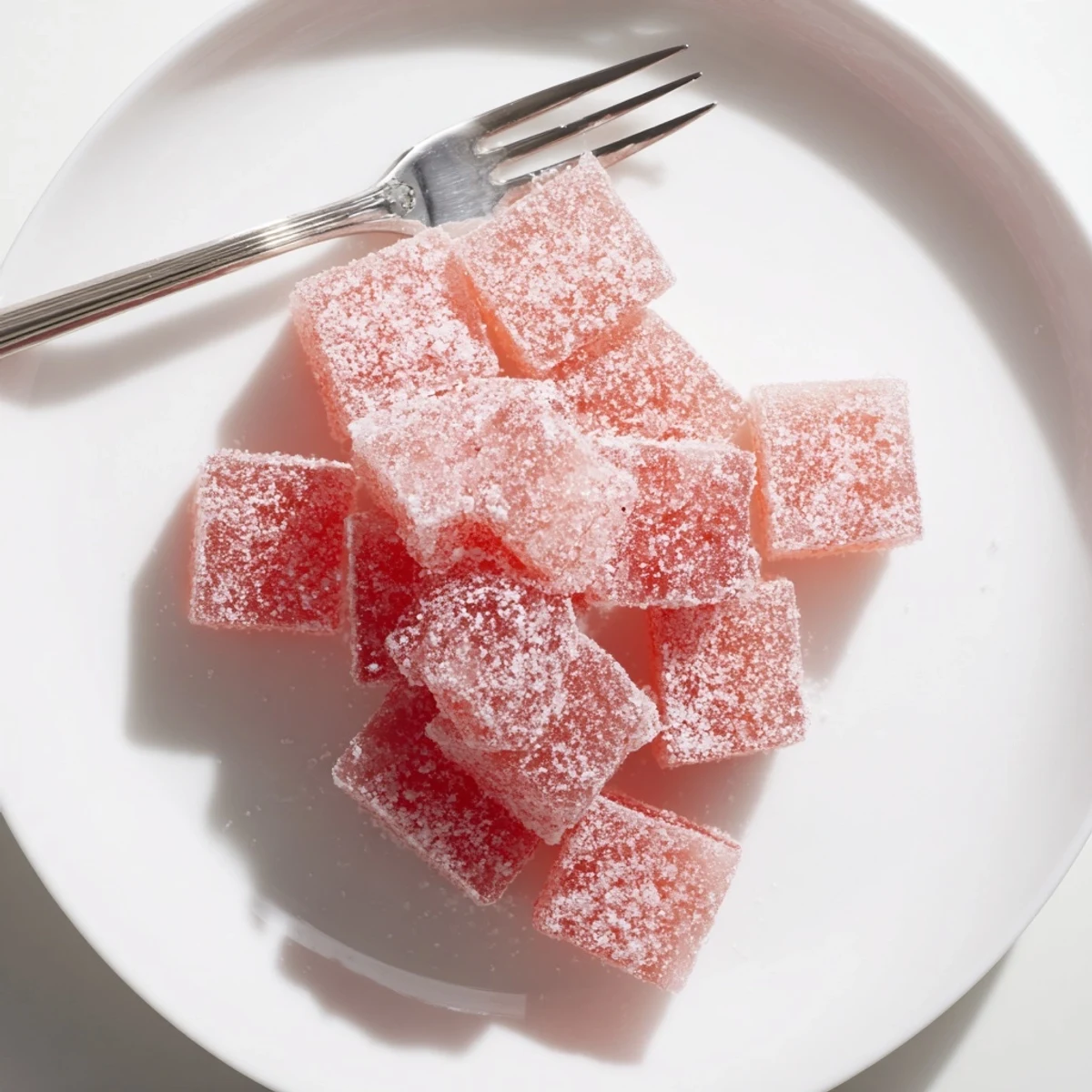 Handmade sour watermelon fruit chews arranged neatly with sugar coating visible