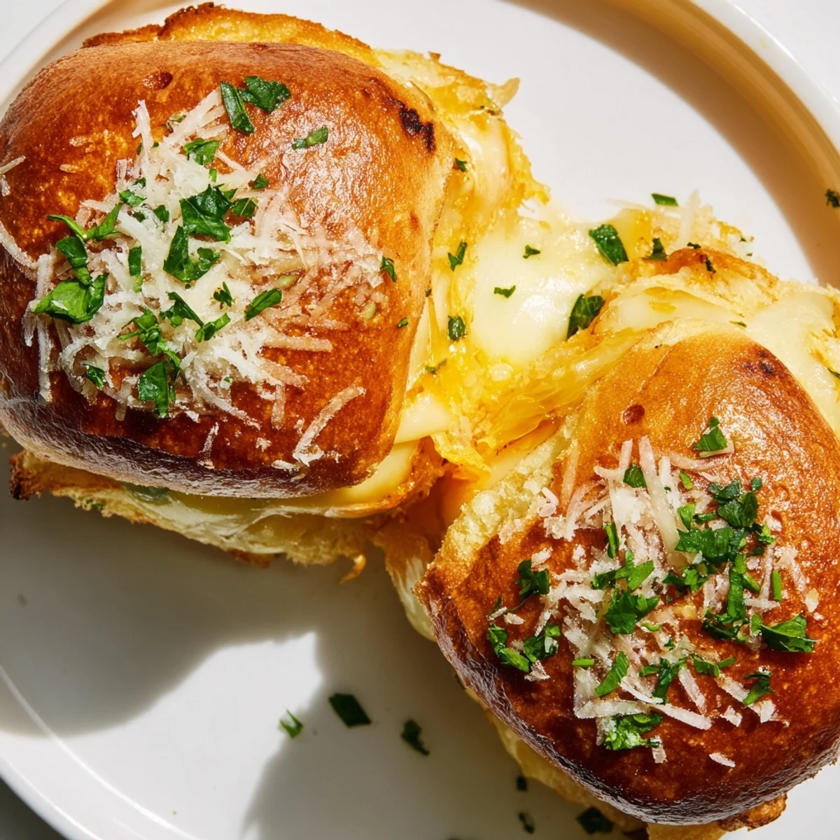 Golden mini grilled cheese Hawaiian rolls with melted cheese and buttery tops
