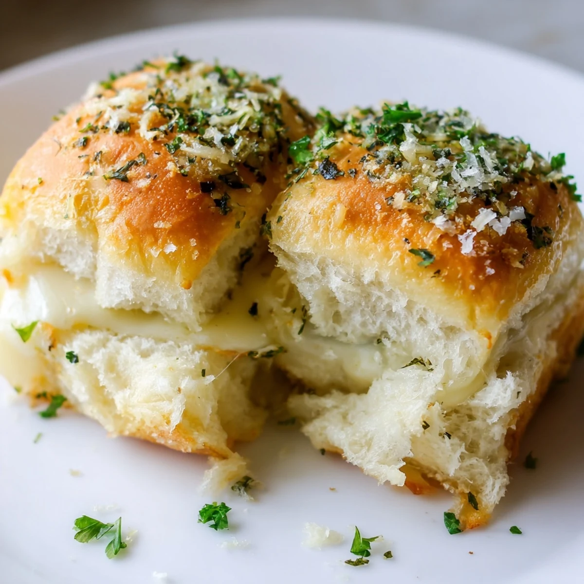 Garlic butter brushed mini grilled cheese Hawaiian rolls fresh from the oven