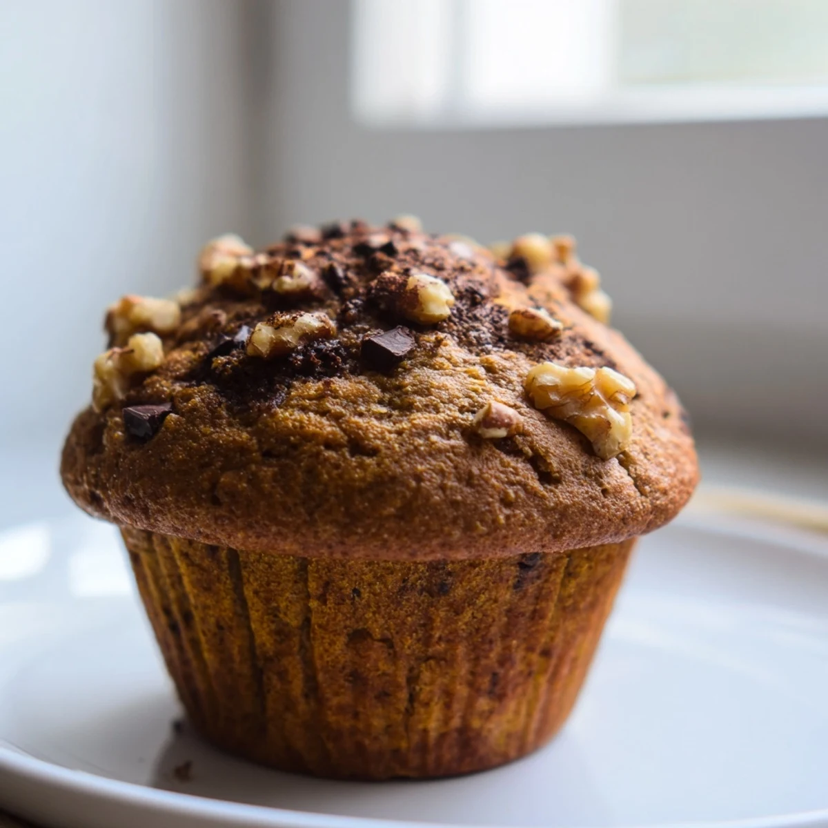 Freshly baked pumpkin banana muffins with domed tops cooling on a wire rack
