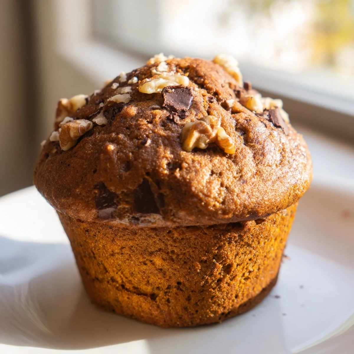 Warm pumpkin banana muffins split open revealing moist, spiced crumb interior