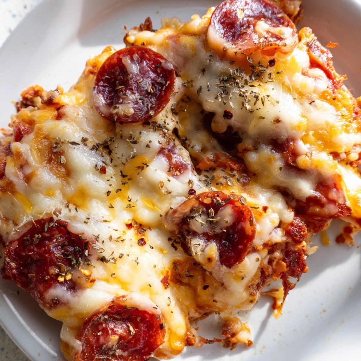 Golden crispy pepperoni cheese chips bubbling with melted cheddar and mozzarella on a baking sheet