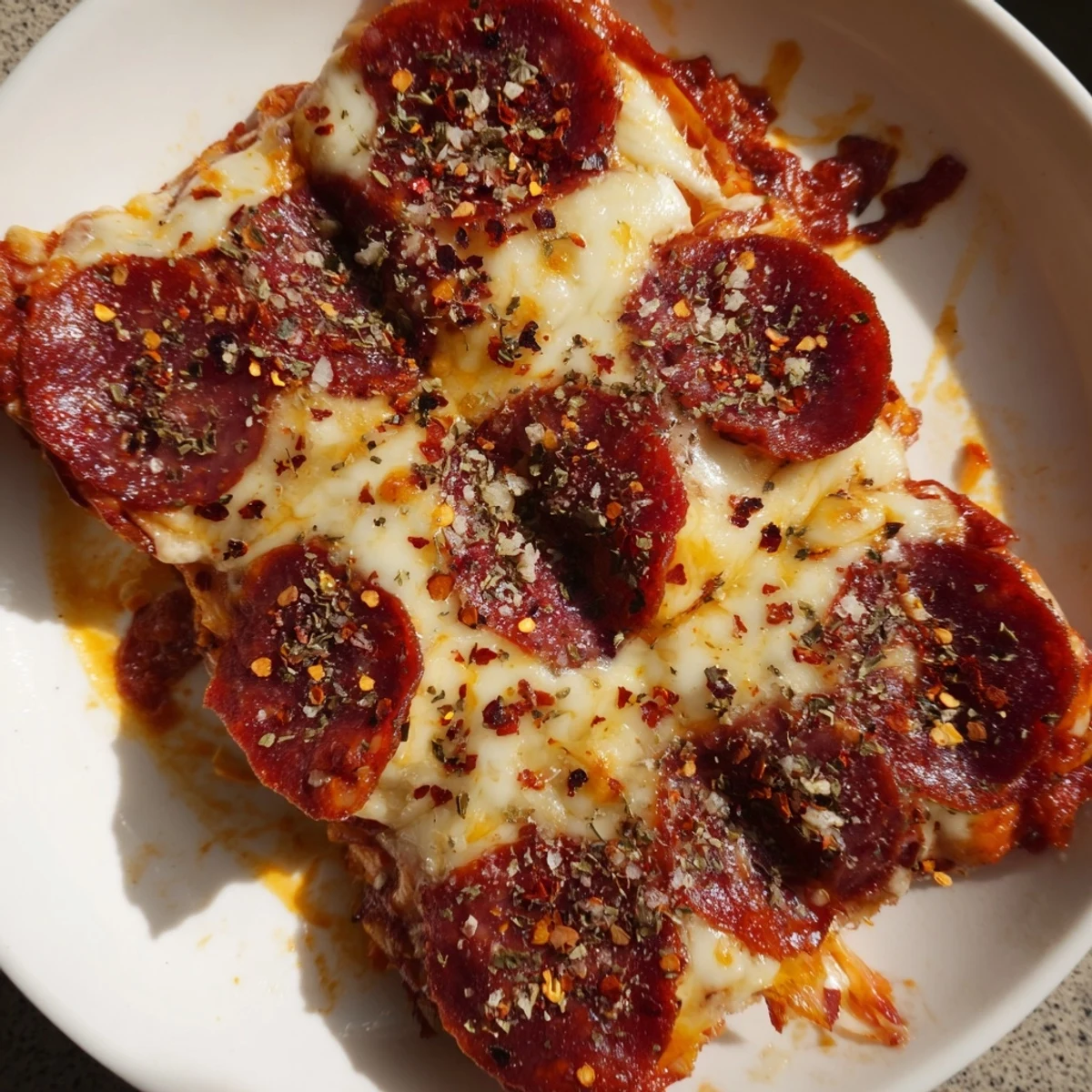 Savory baked pepperoni chips topped with gooey melted cheese, perfect for gluten-free snacking