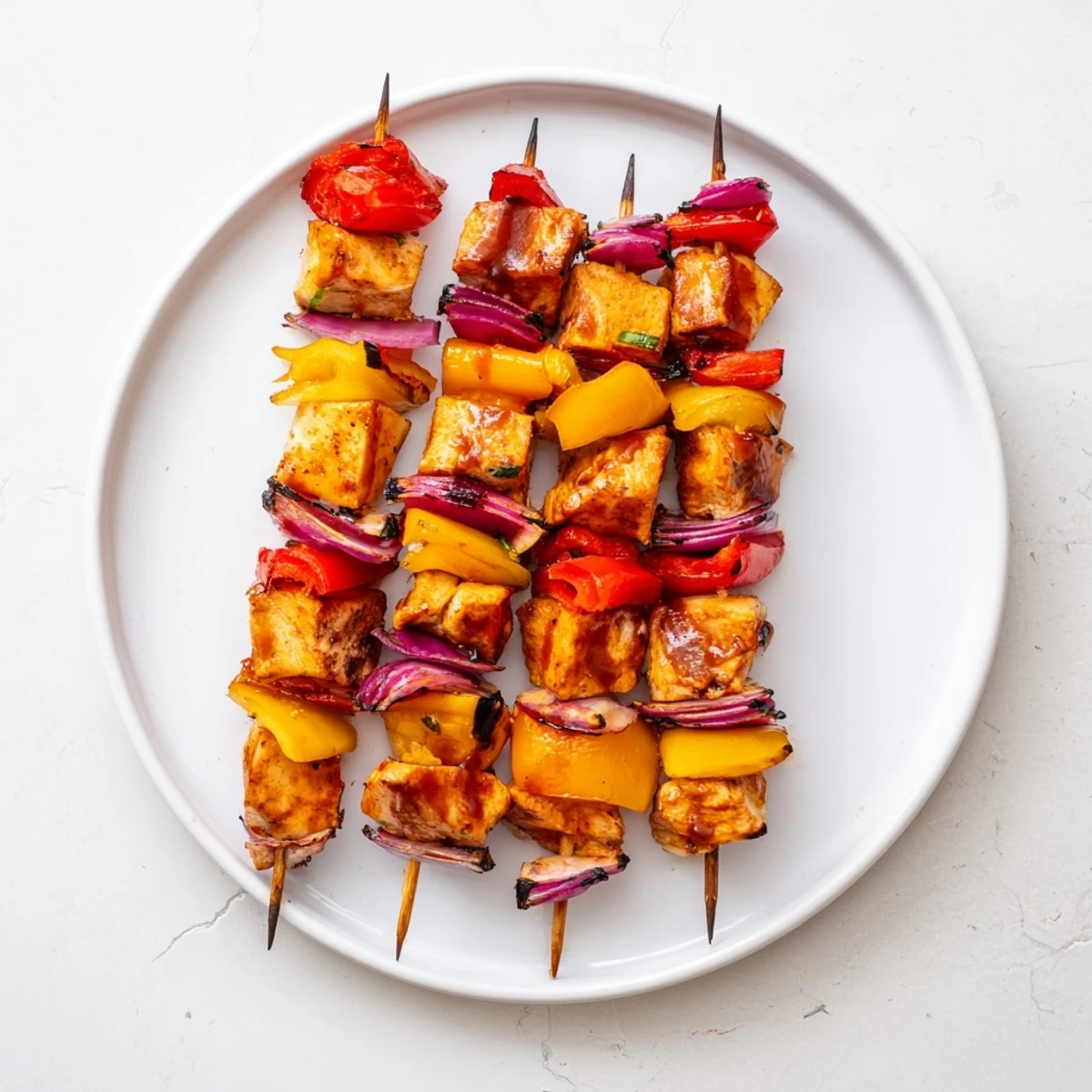 Golden honey garlic BBQ chicken skewers grilled to perfection with tender charred edges