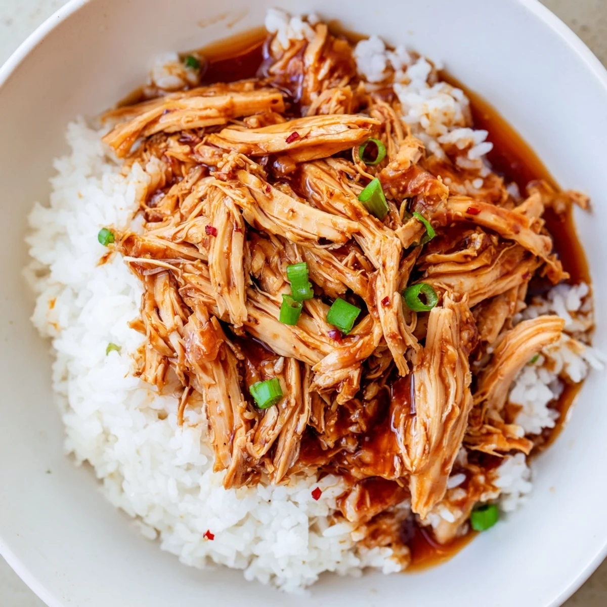 Tender shreds bathed in savory-garlicky glaze of Crockpot Honey Garlic Chicken.