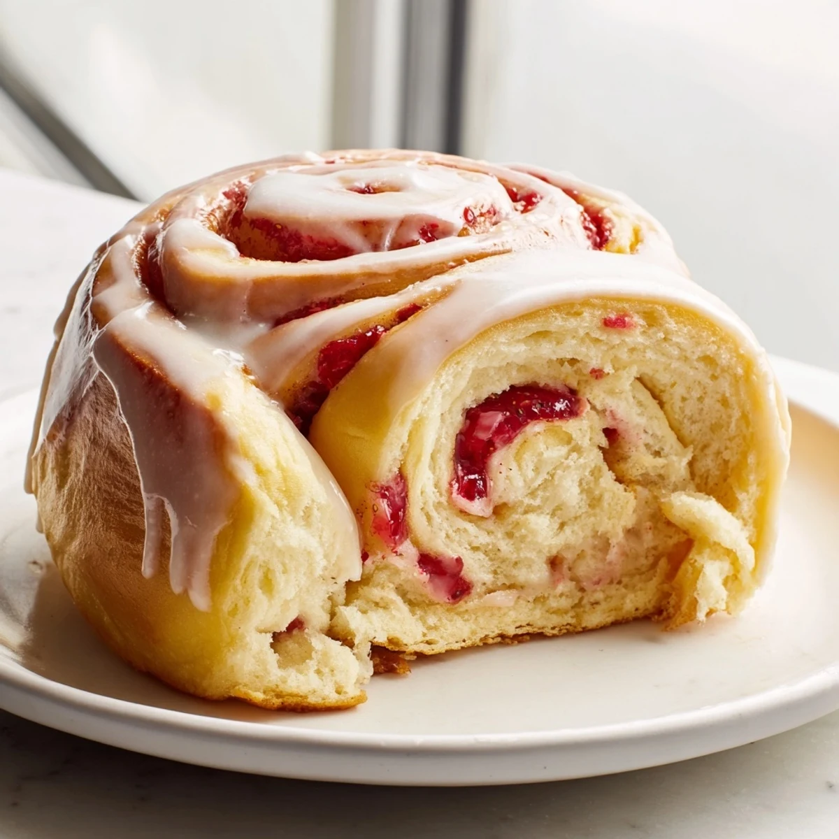 Soft pillowy strawberry cheesecake rolls swirled with cream cheese and fresh juicy berries