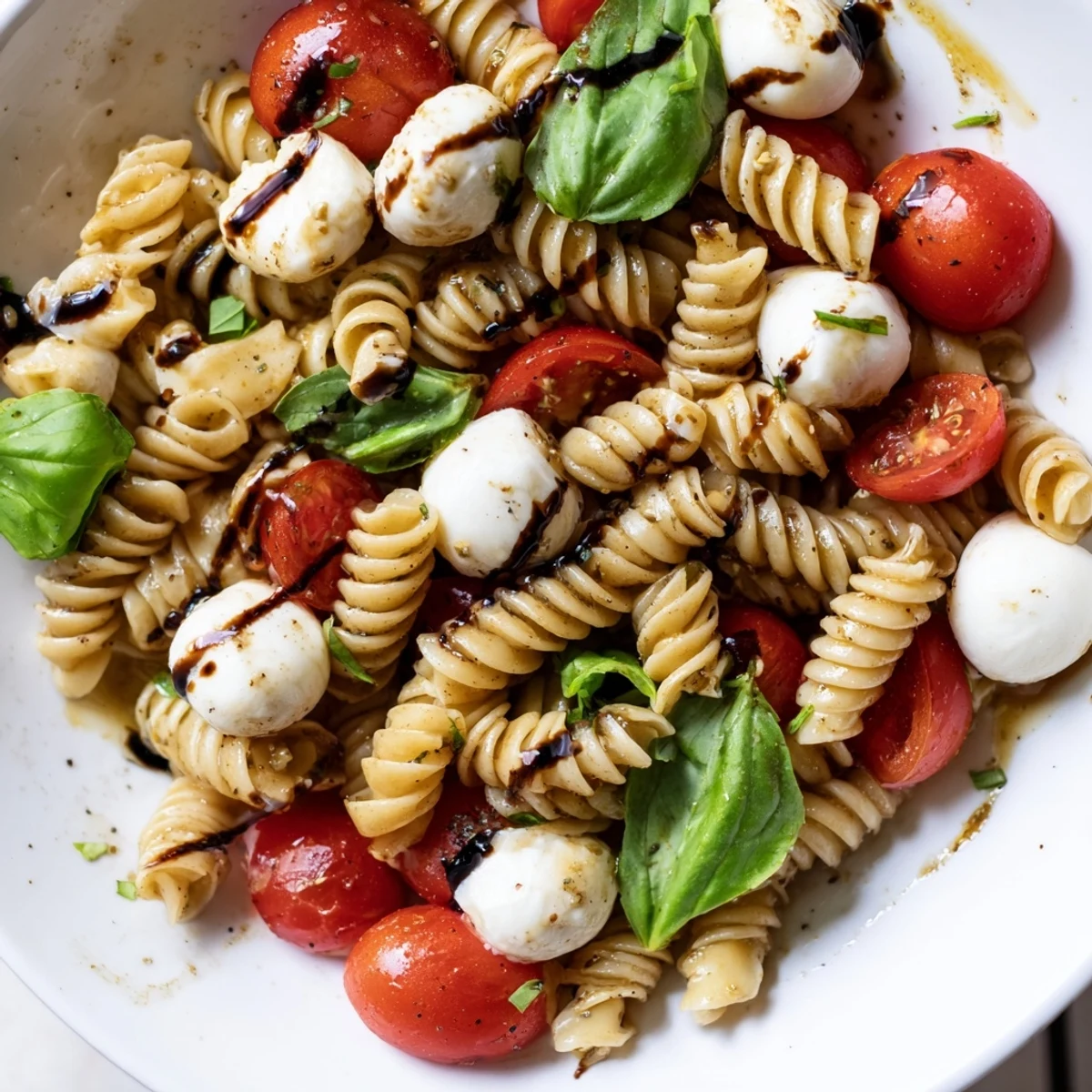 Creamy mozzarella and juicy tomatoes tossed in a vibrant Caprese Pasta Salad