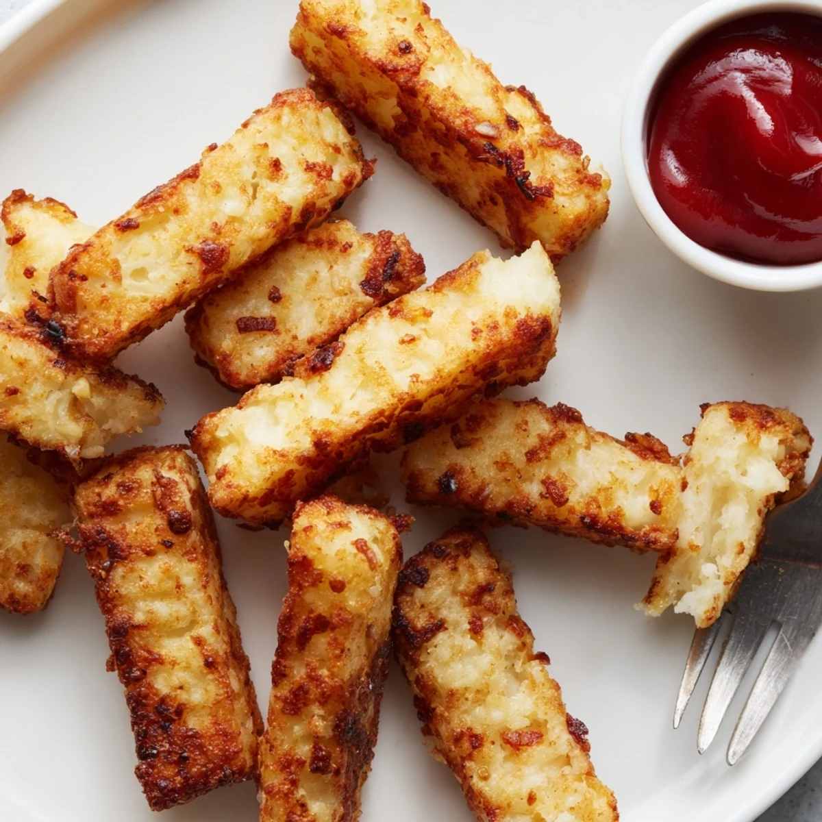 Steaming baked cottage cheese fries dusted with paprika on a rustic baking sheet