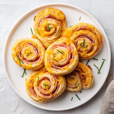 Freshly baked Ham and Cheese Pinwheels served warm with a side of tangy Dijon mustard dipping sauce.  